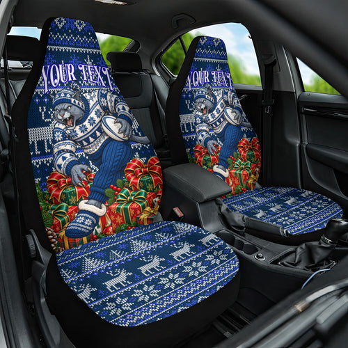 Personalized Geelong Cats Football Christmas Car Seat Cover Australian Football Mascot - Ugly Xmas Pattern Festive
