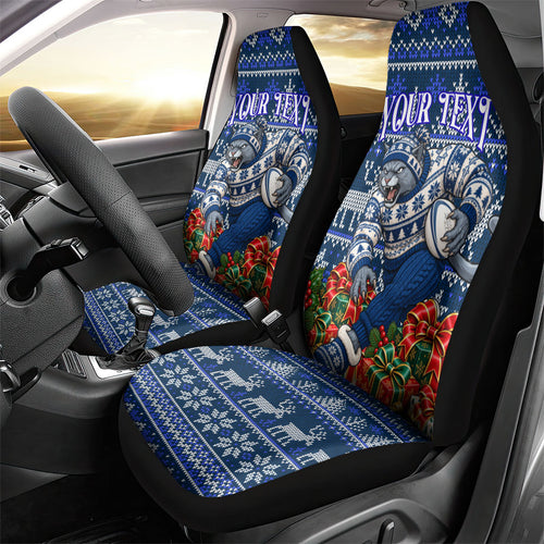 Personalized Geelong Cats Football Christmas Car Seat Cover Australian Football Mascot - Ugly Xmas Pattern Festive