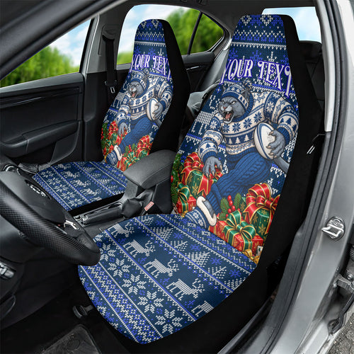 Personalized Geelong Cats Football Christmas Car Seat Cover Australian Football Mascot - Ugly Xmas Pattern Festive