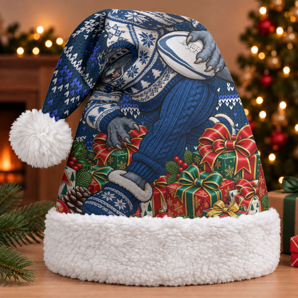 Geelong Cats Football Christmas Santa Hat Australian Football Mascot - Ugly Xmas Pattern Festive