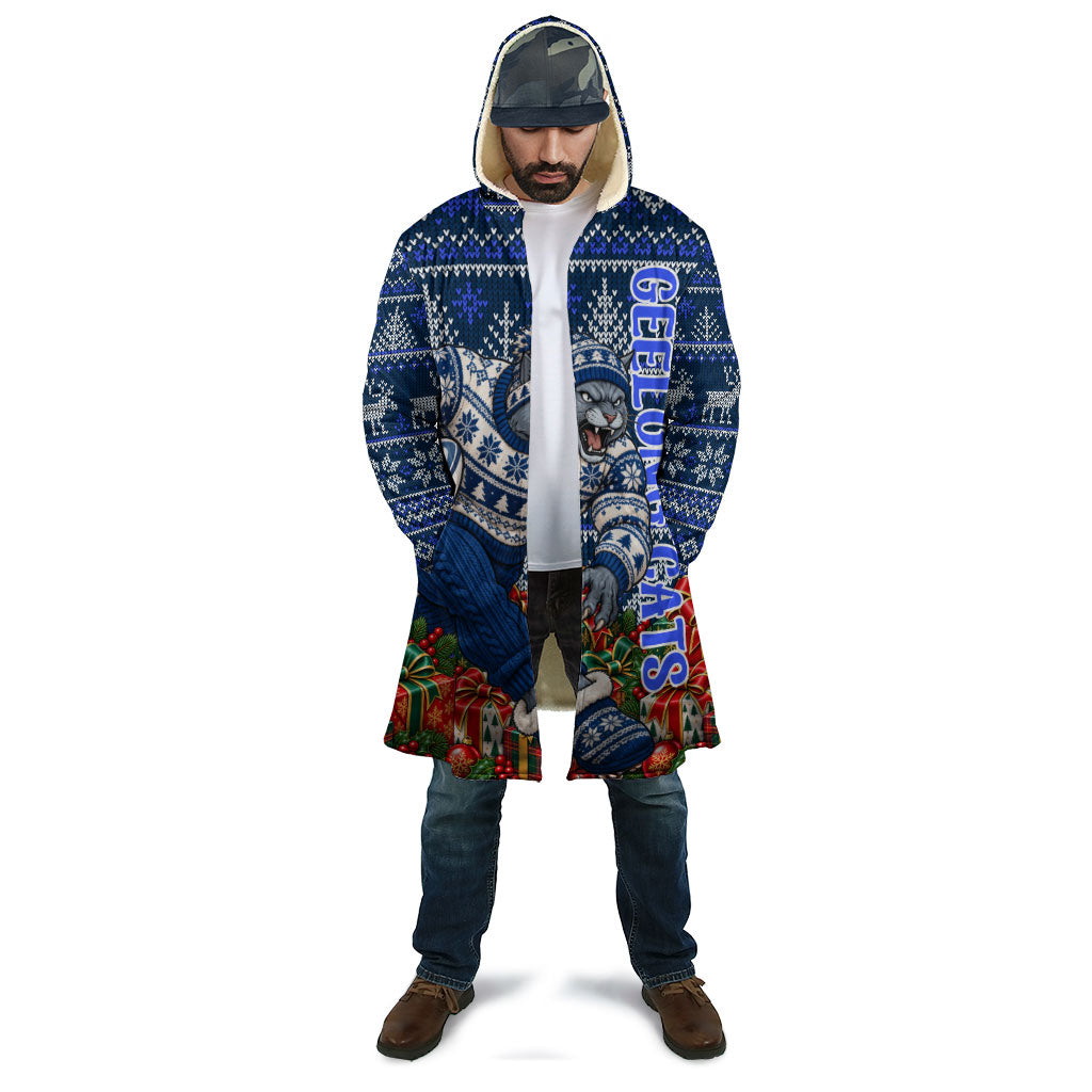 Personalized Geelong Cats Football Christmas Cloak Australian Football Mascot - Ugly Xmas Pattern Festive