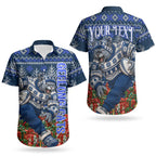 Personalized Geelong Cats Football Christmas Couples Matching Puletasi and Hawaiian Shirt Australian Football Mascot - Ugly Xmas Pattern Festive