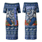 Personalized Geelong Cats Football Christmas Couples Matching Puletasi and Hawaiian Shirt Australian Football Mascot - Ugly Xmas Pattern Festive