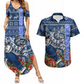 Personalized Geelong Cats Football Christmas Couples Matching Summer Maxi Dress and Hawaiian Shirt Australian Football Mascot - Ugly Xmas Pattern Festive