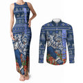 Personalized Geelong Cats Football Christmas Couples Matching Tank Maxi Dress and Long Sleeve Button Shirt Australian Football Mascot - Ugly Xmas Pattern Festive