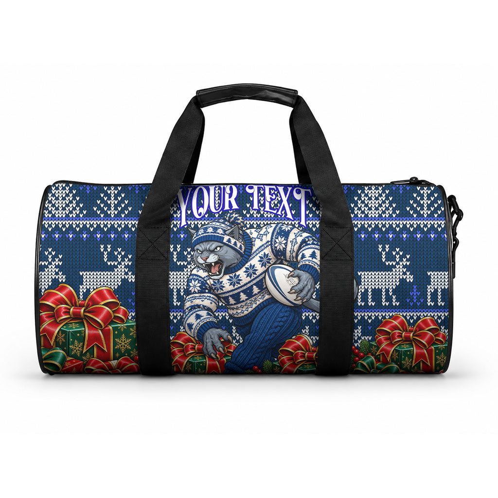 Personalized Geelong Cats Football Christmas Duffle Bag Australian Football Mascot - Ugly Xmas Pattern Festive