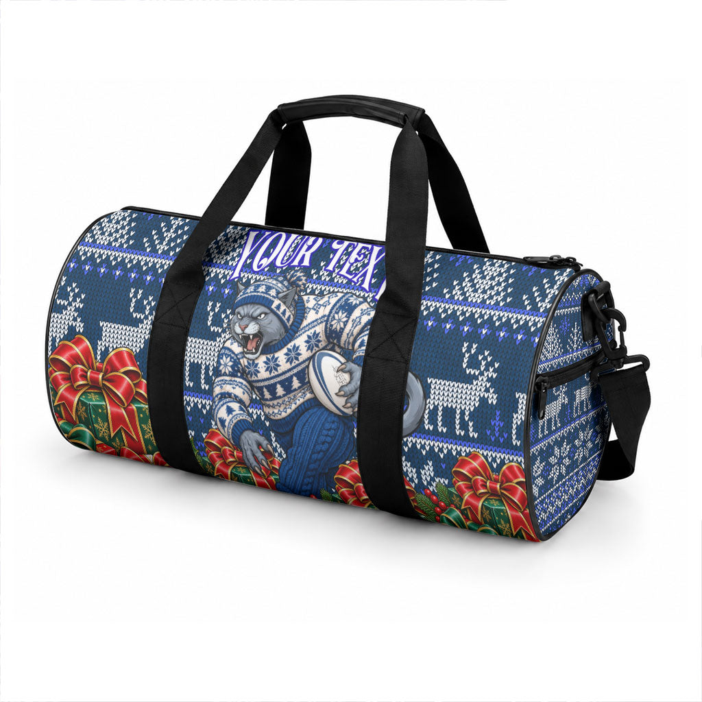 Personalized Geelong Cats Football Christmas Duffle Bag Australian Football Mascot - Ugly Xmas Pattern Festive
