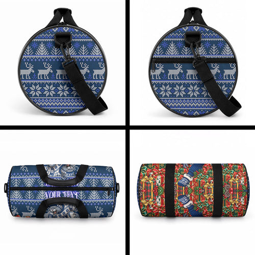Personalized Geelong Cats Football Christmas Duffle Bag Australian Football Mascot - Ugly Xmas Pattern Festive