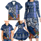 Personalized Geelong Cats Football Christmas Family Matching Long Sleeve Bodycon Dress and Hawaiian Shirt Australian Football Mascot - Ugly Xmas Pattern Festive