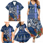 Personalized Geelong Cats Football Christmas Family Matching Summer Maxi Dress and Hawaiian Shirt Australian Football Mascot - Ugly Xmas Pattern Festive