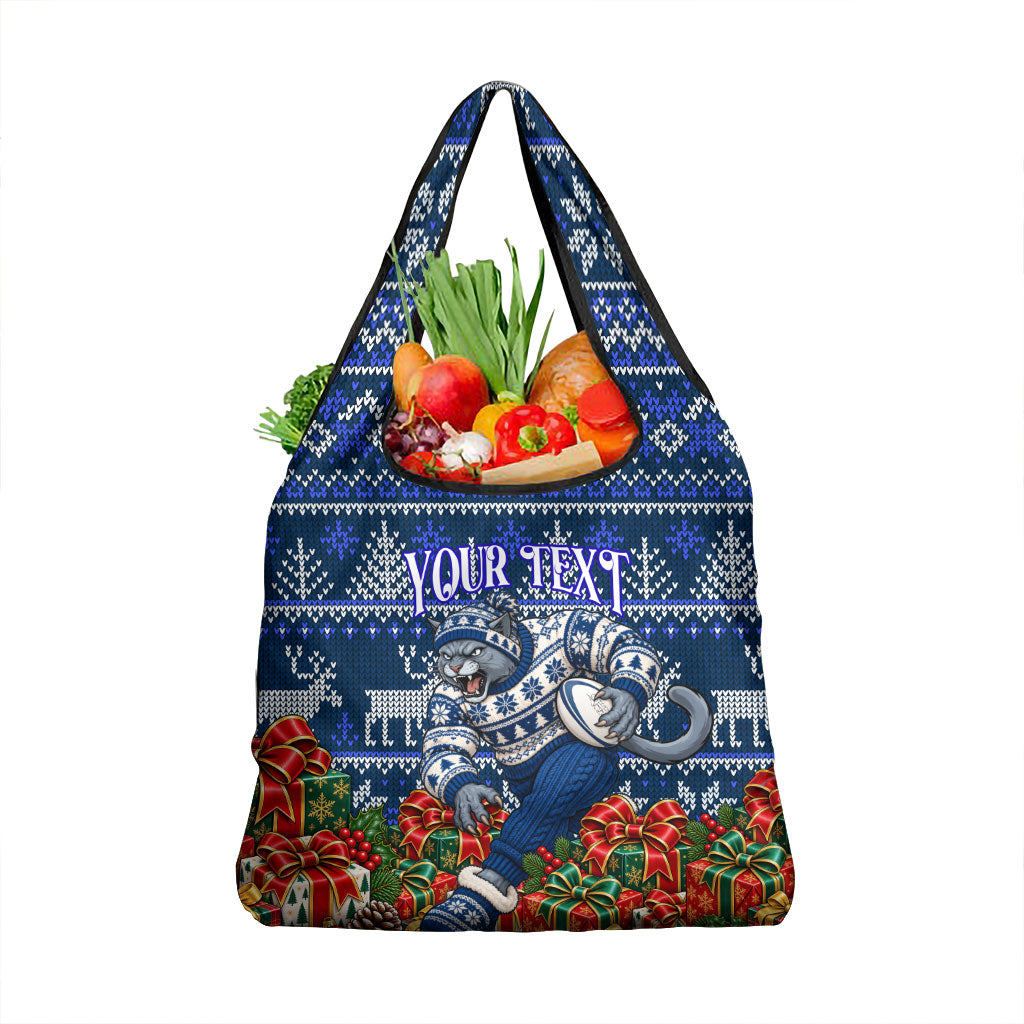 Personalized Geelong Cats Football Christmas Grocery Bag Australian Football Mascot - Ugly Xmas Pattern Festive