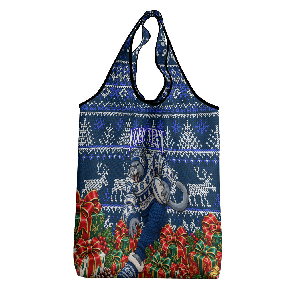Personalized Geelong Cats Football Christmas Grocery Bag Australian Football Mascot - Ugly Xmas Pattern Festive