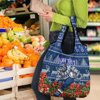 Personalized Geelong Cats Football Christmas Grocery Bag Australian Football Mascot - Ugly Xmas Pattern Festive