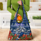 Personalized Geelong Cats Football Christmas Grocery Bag Australian Football Mascot - Ugly Xmas Pattern Festive