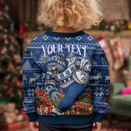 Personalized Geelong Cats Football Christmas Kid Ugly Christmas Sweater Australian Football Mascot - Ugly Xmas Pattern Festive