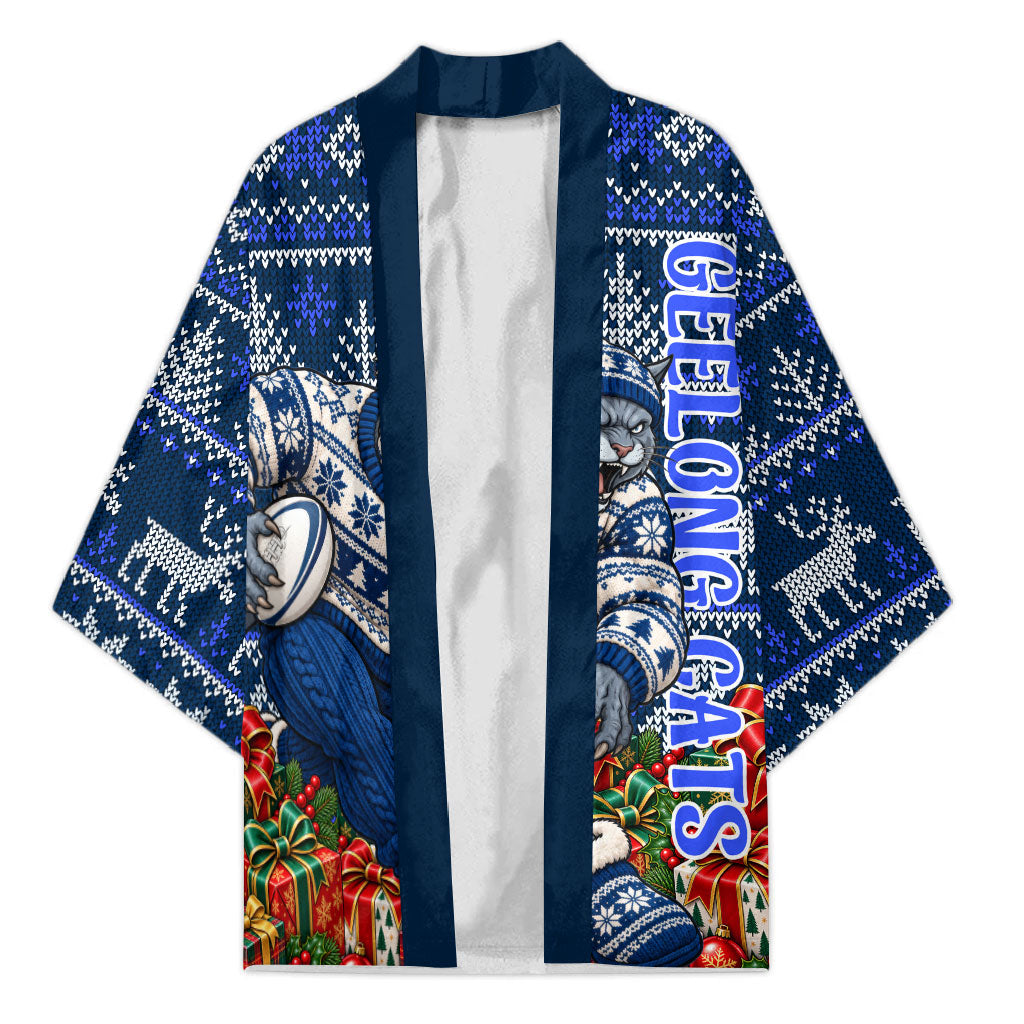 Personalized Geelong Cats Football Christmas Kimono Australian Football Mascot - Ugly Xmas Pattern Festive