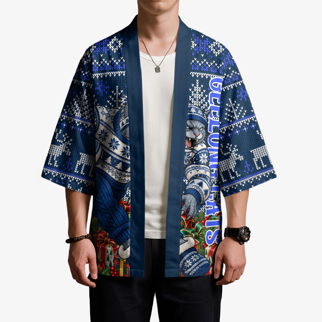 Personalized Geelong Cats Football Christmas Kimono Australian Football Mascot - Ugly Xmas Pattern Festive