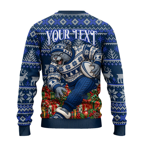 Personalized Geelong Cats Football Christmas Ugly Christmas Sweater Australian Football Mascot - Ugly Xmas Pattern Festive