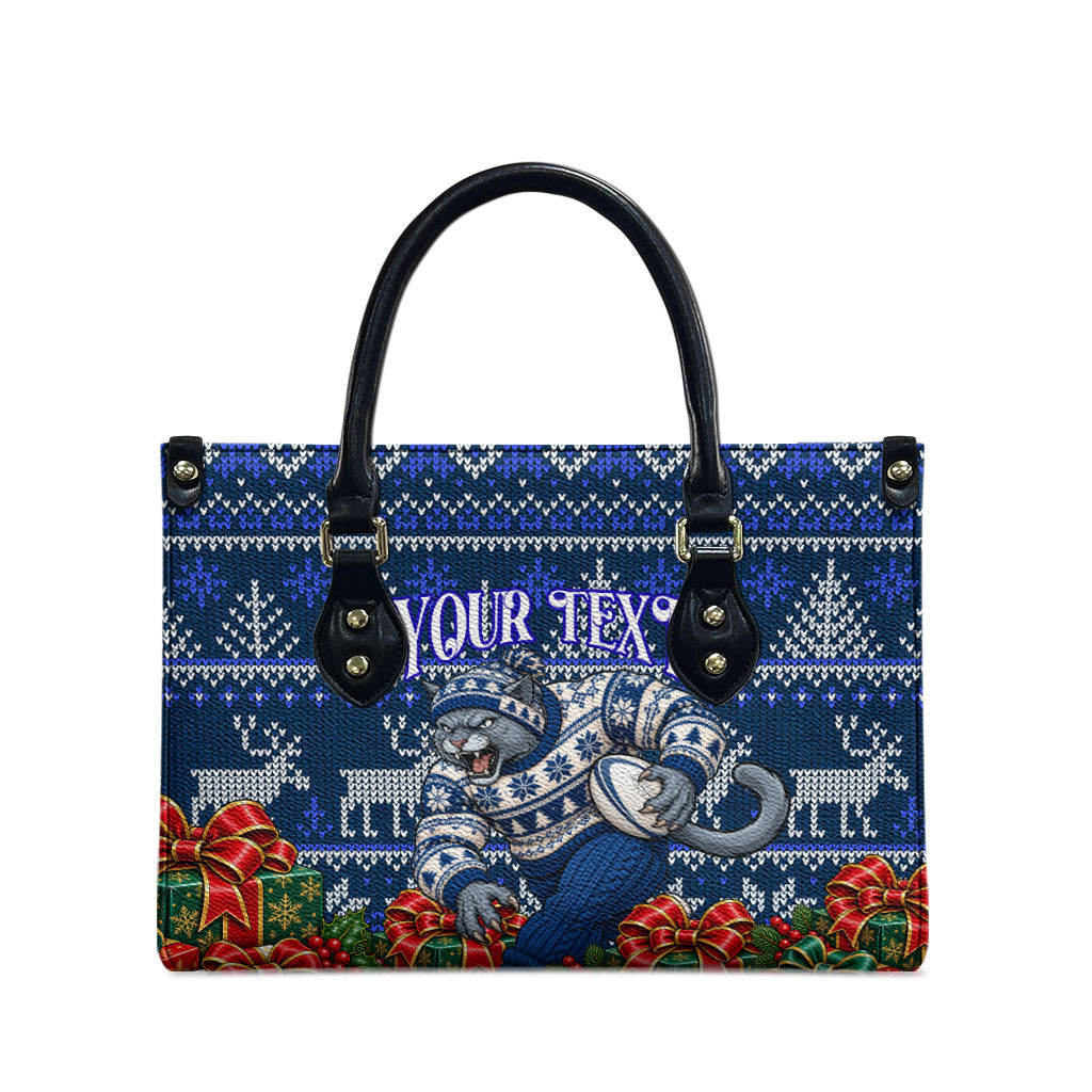 Personalized Geelong Cats Football Christmas Leather Bag Australian Football Mascot - Ugly Xmas Pattern Festive