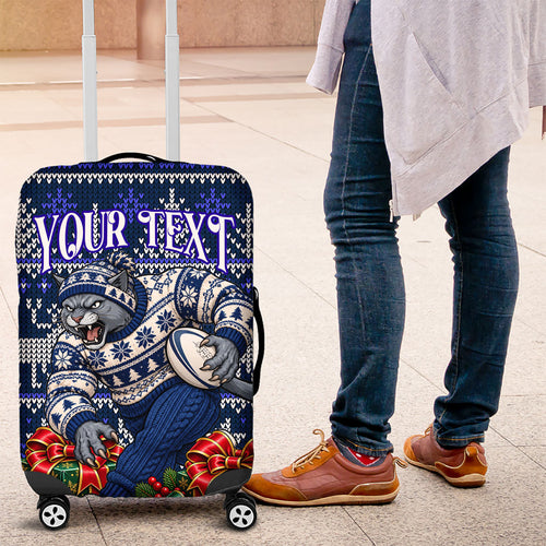 Personalized Geelong Cats Football Christmas Luggage Cover Australian Football Mascot - Ugly Xmas Pattern Festive