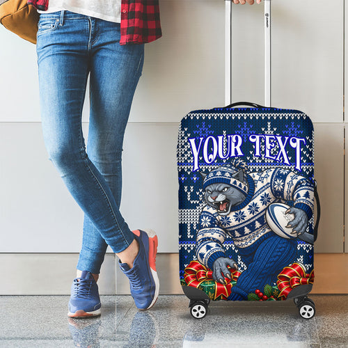 Personalized Geelong Cats Football Christmas Luggage Cover Australian Football Mascot - Ugly Xmas Pattern Festive