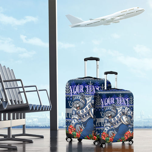 Personalized Geelong Cats Football Christmas Luggage Cover Australian Football Mascot - Ugly Xmas Pattern Festive