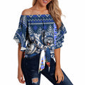 Personalized Geelong Cats Football Christmas Off Shoulder Wrap Waist Top Australian Football Mascot - Ugly Xmas Pattern Festive