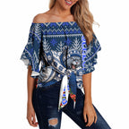 Personalized Geelong Cats Football Christmas Off Shoulder Wrap Waist Top Australian Football Mascot - Ugly Xmas Pattern Festive