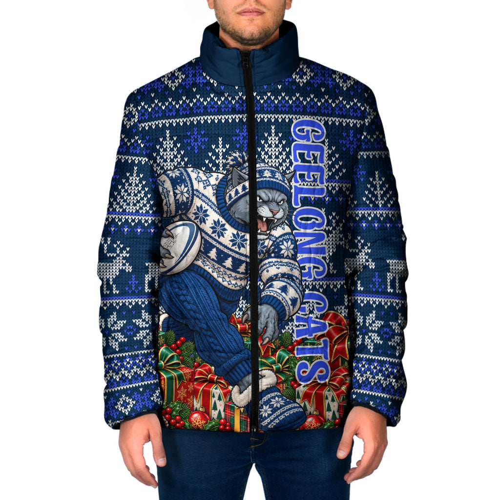 Personalized Geelong Cats Football Christmas Padded Jacket Australian Football Mascot - Ugly Xmas Pattern Festive