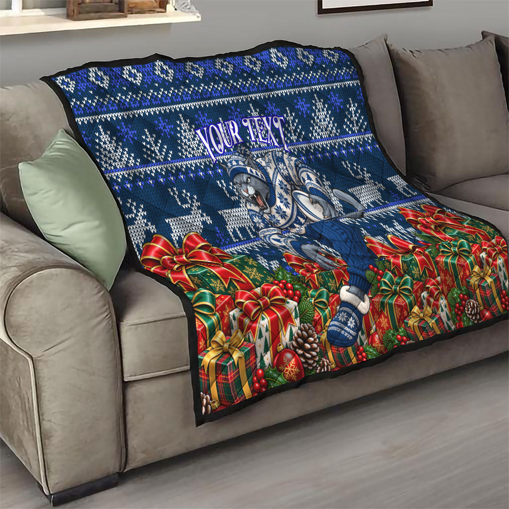 Personalized Geelong Cats Football Christmas Quilt Australian Football Mascot - Ugly Xmas Pattern Festive