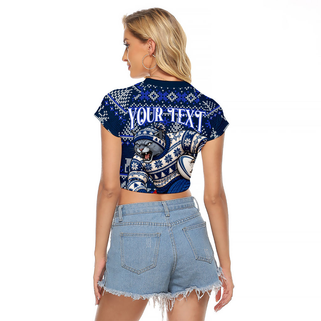 Personalized Geelong Cats Football Christmas Raglan Cropped T Shirt Australian Football Mascot - Ugly Xmas Pattern Festive