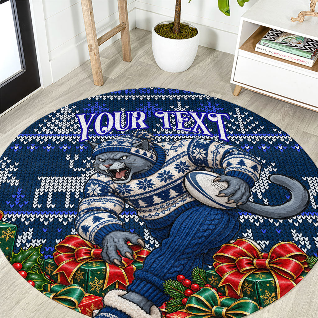 Personalized Geelong Cats Football Christmas Round Carpet Australian Football Mascot - Ugly Xmas Pattern Festive