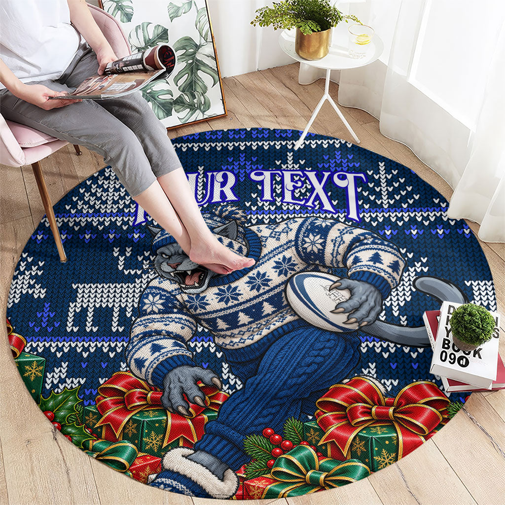 Personalized Geelong Cats Football Christmas Round Carpet Australian Football Mascot - Ugly Xmas Pattern Festive