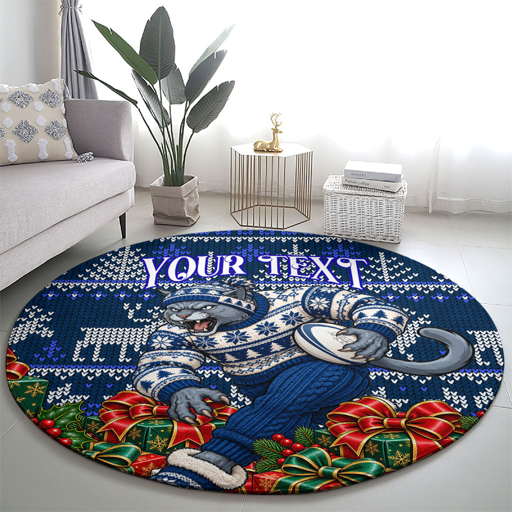 Personalized Geelong Cats Football Christmas Round Carpet Australian Football Mascot - Ugly Xmas Pattern Festive