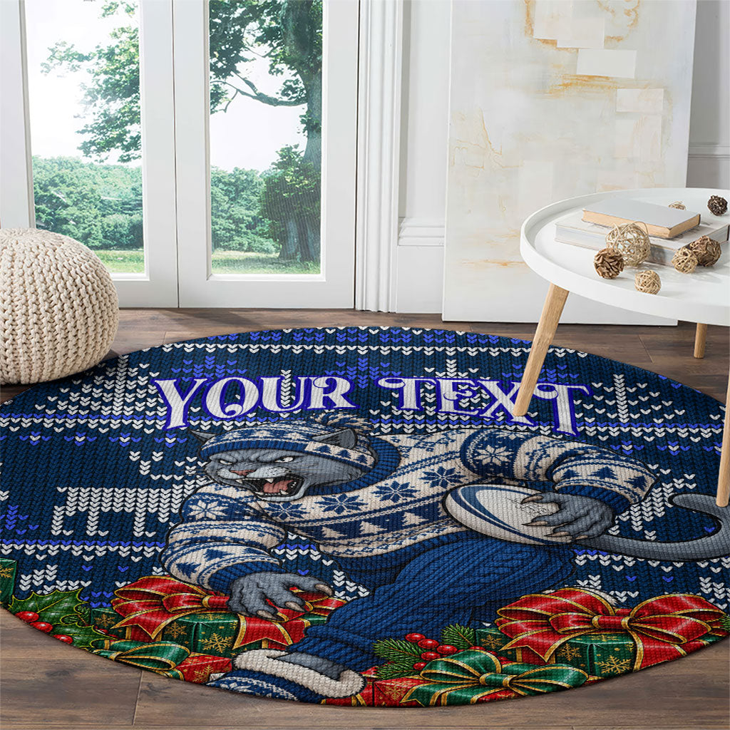 Personalized Geelong Cats Football Christmas Round Carpet Australian Football Mascot - Ugly Xmas Pattern Festive