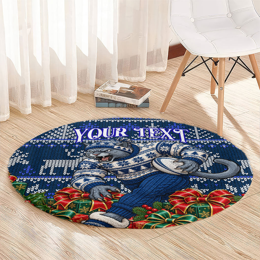 Personalized Geelong Cats Football Christmas Round Carpet Australian Football Mascot - Ugly Xmas Pattern Festive
