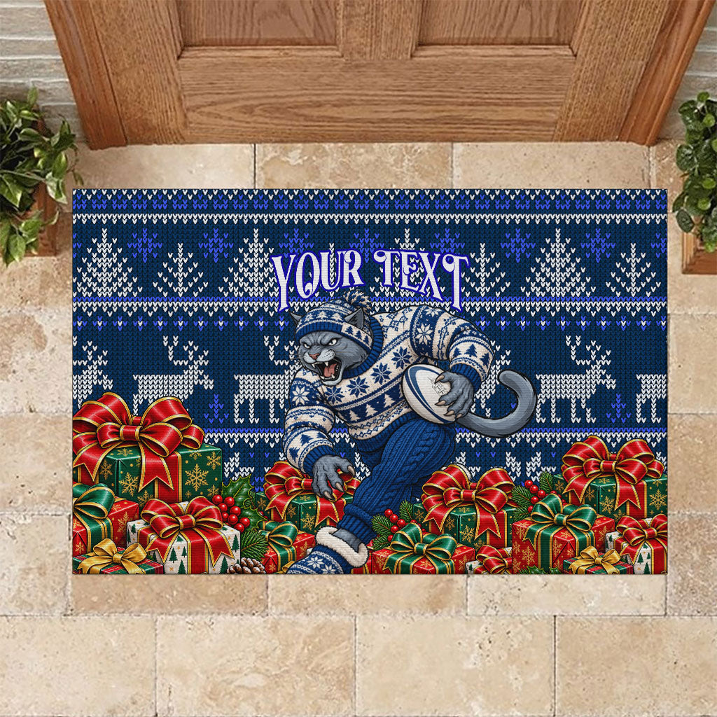Personalized Geelong Cats Football Christmas Rubber Doormat Australian Football Mascot - Ugly Xmas Pattern Festive