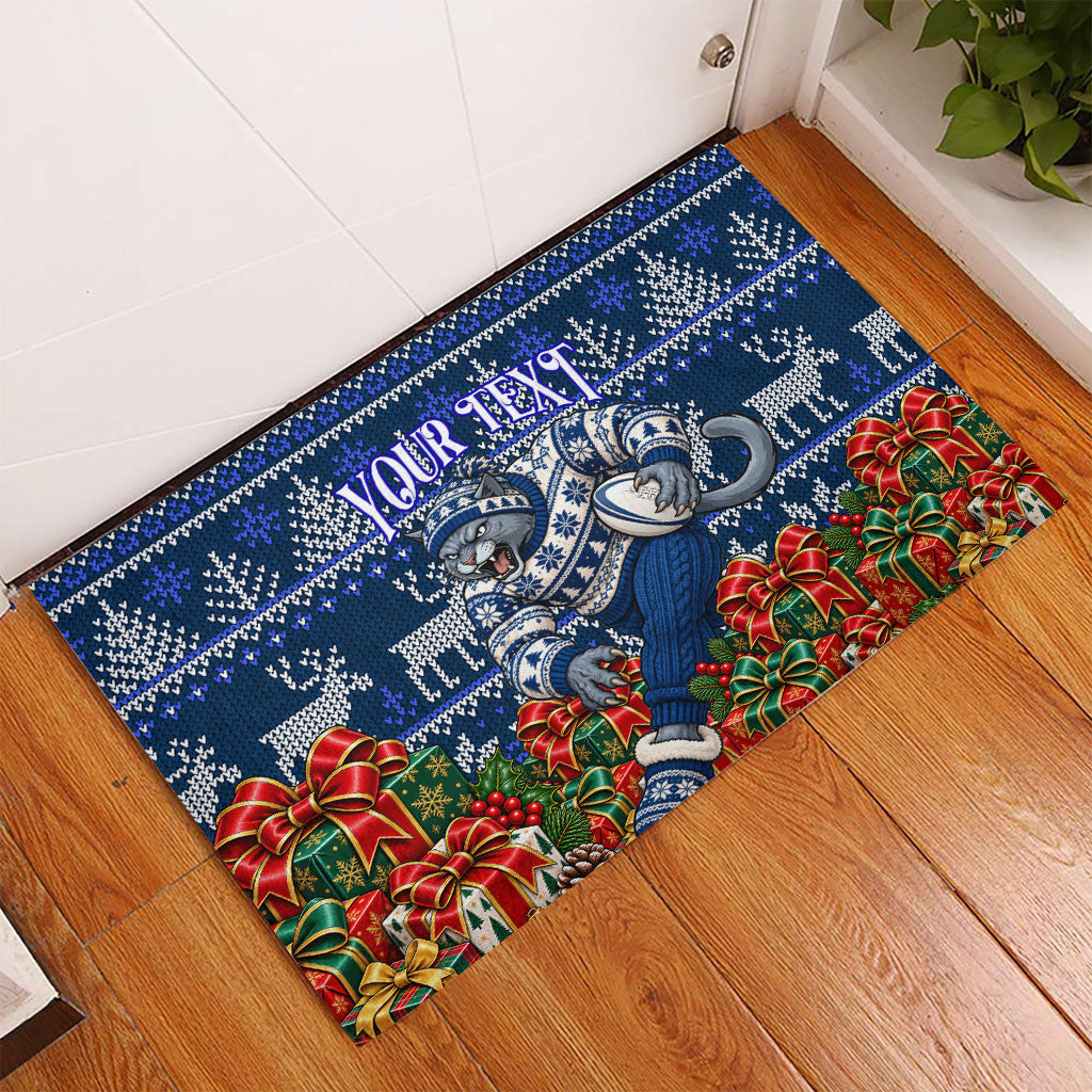 Personalized Geelong Cats Football Christmas Rubber Doormat Australian Football Mascot - Ugly Xmas Pattern Festive