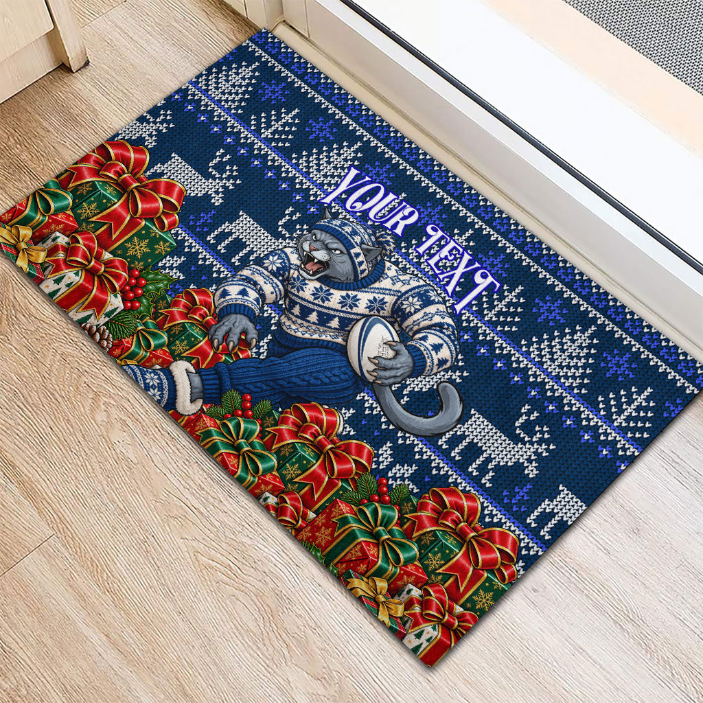 Personalized Geelong Cats Football Christmas Rubber Doormat Australian Football Mascot - Ugly Xmas Pattern Festive