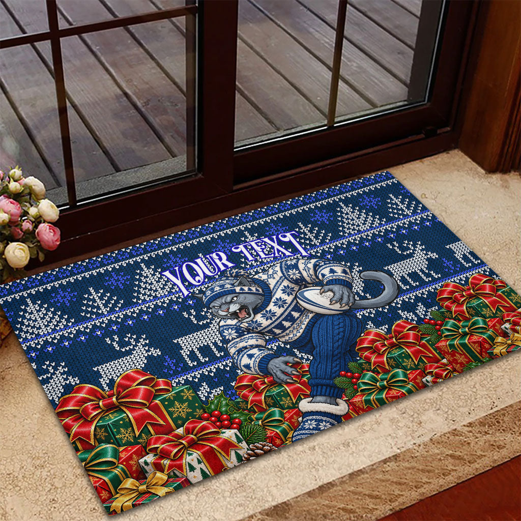 Personalized Geelong Cats Football Christmas Rubber Doormat Australian Football Mascot - Ugly Xmas Pattern Festive