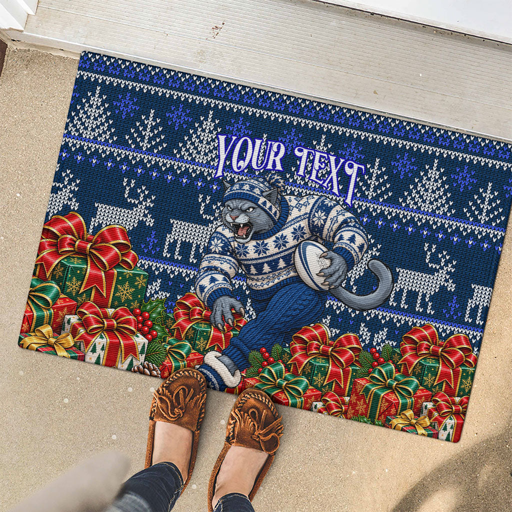 Personalized Geelong Cats Football Christmas Rubber Doormat Australian Football Mascot - Ugly Xmas Pattern Festive