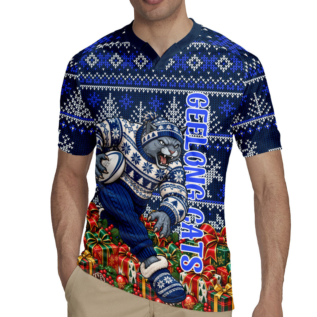 Personalized Geelong Cats Football Christmas Rugby Jersey Australian Football Mascot - Ugly Xmas Pattern Festive