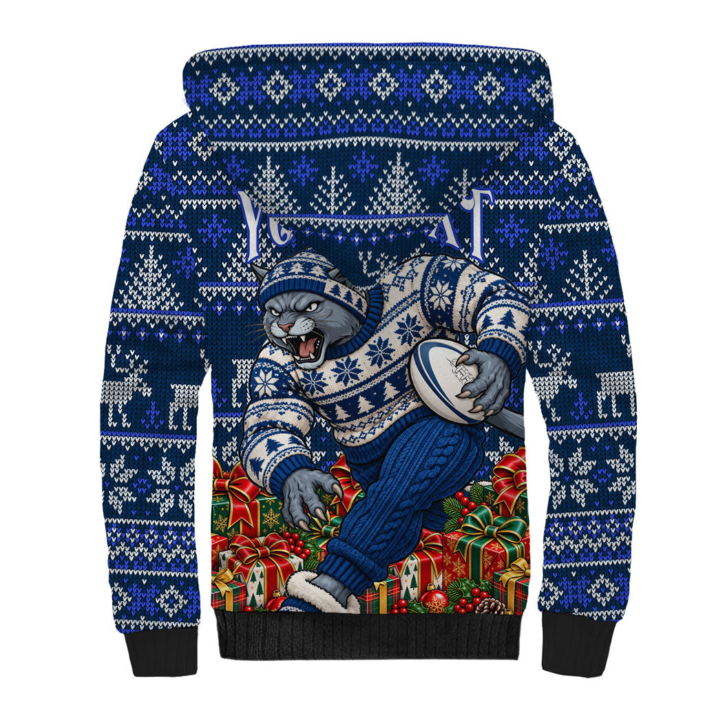 Personalized Geelong Cats Football Christmas Sherpa Hoodie Australian Football Mascot - Ugly Xmas Pattern Festive