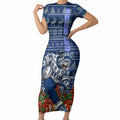 Personalized Geelong Cats Football Christmas Short Sleeve Bodycon Dress Australian Football Mascot - Ugly Xmas Pattern Festive
