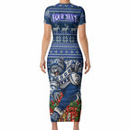 Personalized Geelong Cats Football Christmas Short Sleeve Bodycon Dress Australian Football Mascot - Ugly Xmas Pattern Festive