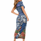 Personalized Geelong Cats Football Christmas Short Sleeve Bodycon Dress Australian Football Mascot - Ugly Xmas Pattern Festive