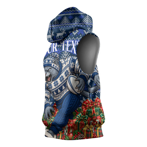 Personalized Geelong Cats Football Christmas Sleeveless Hoodie Australian Football Mascot - Ugly Xmas Pattern Festive