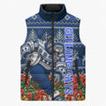 Personalized Geelong Cats Football Christmas Sleeveless Puffer Jacket Australian Football Mascot - Ugly Xmas Pattern Festive