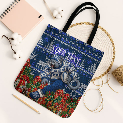 Personalized Geelong Cats Football Christmas Tote Bag Australian Football Mascot - Ugly Xmas Pattern Festive