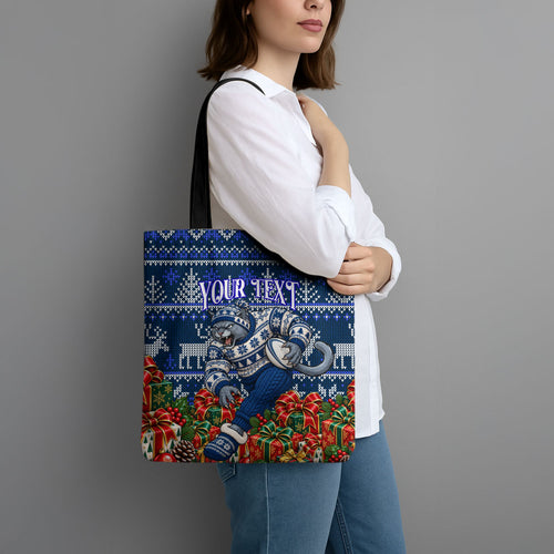 Personalized Geelong Cats Football Christmas Tote Bag Australian Football Mascot - Ugly Xmas Pattern Festive